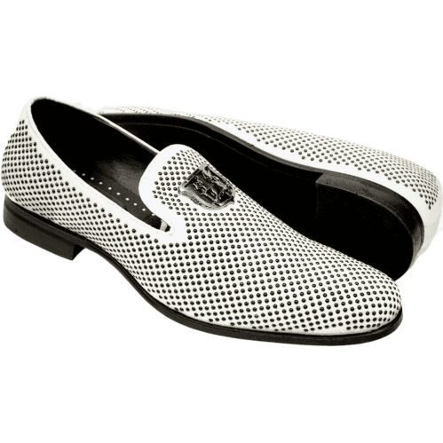 Stacy Adams Men Shoes Swagger Studded Slip On Satin Black White Formal 25228-111