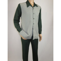 Men's MONTIQUE Two Piece Set Walking Leisure Suit 2367 Green Checkers