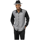 Men's MONTIQUE 2 PC Set Walking Leisure Suit 2390 Black White Hounds tooth