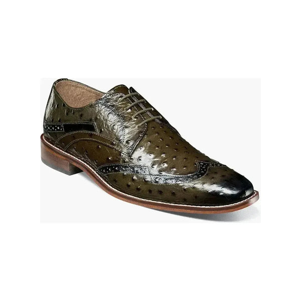 25537 Stacy Adams Leather Shoes Gennaro Wintip Ostrich Print Olive Green - J.Valintin Men's Wear Legend - 97876