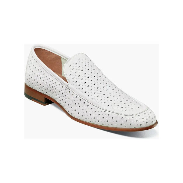 Stacy Adams Winden Moc Toe Perf Slip On Summer Shoes White 25645-100