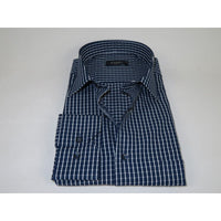 Men's Shirt By CASILA Turkey Cotton Blend Long Sleeves 502050-03 Navy Checker