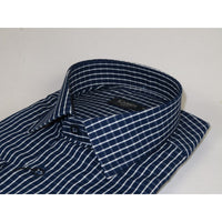 Men's Shirt By CASILA Turkey Cotton Blend Long Sleeves 502050-03 Navy Checker