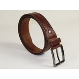 Men's Belt By PICCODER Turkey Genuine Leather Stitched 5021 Brown