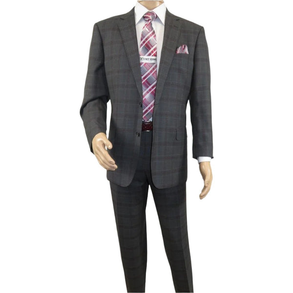 Men Renoir Suit Super 140 Wool Side Vent Classic Fit English Plaid 559-2 Gray