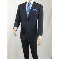 Men Renoir Suit Super 140 Wool Side Vent Slim Fit English Plaid 559-3 Navy Blue