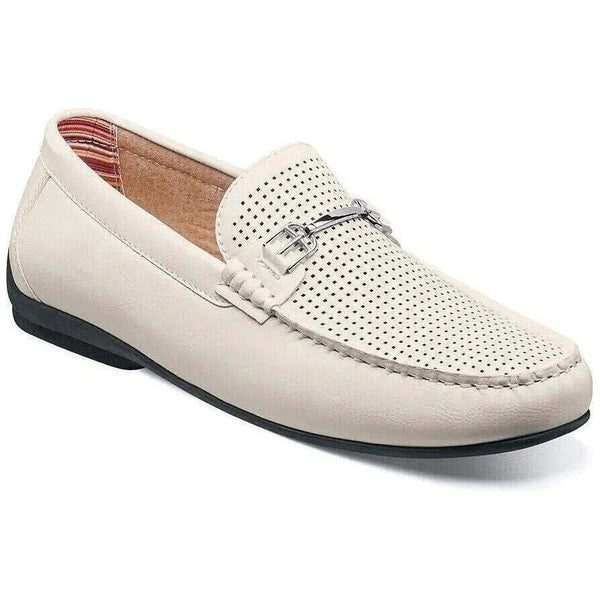 Stacy Adams Corley Moc Toe Bit Slip On Light Weight Summer Shoes White 25579-100