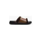 Stacy Adams Monty Slide Sandal Crocodile Print Faux Fur Cognac 25560-221