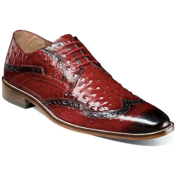 Stacy Adams Gennaro Wingtip Oxford Ostrich Print Leather Red 25537-600