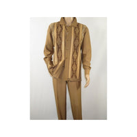 Men Silversilk 2pc Fancy walking leisure suit Italian woven knits 4407 Cafe Tan