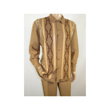 Men Silversilk 2pc Fancy walking leisure suit Italian woven knits 4407 Cafe Tan