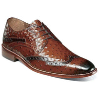 Stacy Adams Gennaro Wingtip Oxford Ostrich Print Leather Cognac 25537-221