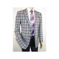 Men Sport Coat by Berlusconi Turkey Soft European Plaid #MK80 05 gray blue