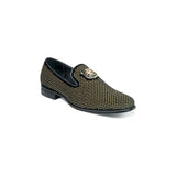 Stacy Adams Men Shoes Swagger Studded Slip On Satin Black Gold 25228-715