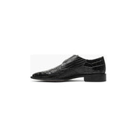 25637-001 Stacy Adams Rapino Plain Toe Monk Strap Shoes Crocodile Print Black