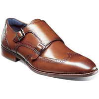 Stacy Adams Karson Wingtip Double Monk Strap Shoes Leather Cognac 25570-221