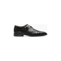 25637-001 Stacy Adams Rapino Plain Toe Monk Strap Shoes Crocodile Print Black