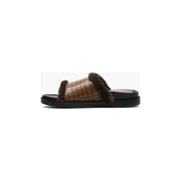 Stacy Adams Monty Slide Sandal Crocodile Print Faux Fur Cognac 25560-221