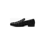 Stacy Adams Savoir Plain Toe Satin Slip On X-cross Texture Shoes Black 25611-001