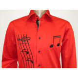 Men Axxess Turkey Shirt 100% Cotton Musical Note 623-05 French Cuffs Red Black