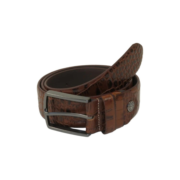 Men's Belt By PICCODER Turkey Genuine Leather Embossed Crocodile 8100 Tan