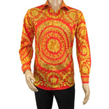 Men's AVM Crystal Shirt Medallion Medusa Cotton Turkey Slim Fit 9628-07 Red