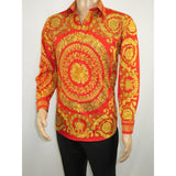 Men's AVM Crystal Shirt Medallion Medusa Cotton Turkey Slim Fit 9628-07 Red