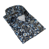 Men's Dress Shirt ENZO PARK Turkey 100% Cotton Breathable Enzo11 Navy Floral