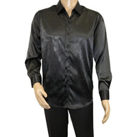 Men's Sports Shirt By Moderno Fancy Silky Satin Long Sleeves MJLS-143 Black