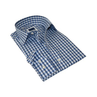 Men's Sports Dress Shirt MARCUZZI Turkey 100% Soft Cotton Marc7 Blue Checker