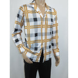 Men's Sports Shirt By Moderno Plaid Fancy Silky Long Sleeves MJLS-809 White