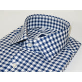 Men's Sports Dress Shirt MARCUZZI Turkey 100% Soft Cotton Marc9 Navy Checker