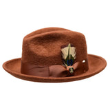 Men Bruno Capelo Hat Australian Wool Rabbit Fur Look Felt Fedora RA762 Cognac