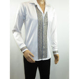 Men CEREMONIA Turkey Shirt 100% Cotton Fancy Rhine Stones #TSV 13 White Slim Fit