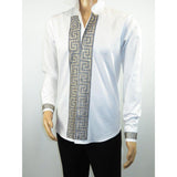 Men CEREMONIA Turkey Shirt 100% Cotton Fancy Rhine Stones #TSV 13 White Slim Fit