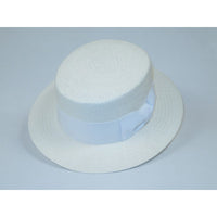 Men's Boater Skimmer Natural Straw Flat Crown GAUCHO Hat BC638 White