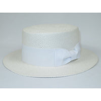 Men's Boater Skimmer Natural Straw Flat Crown GAUCHO Hat BC638 White