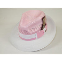 Men's Belvedere 2-Tone Straw Style Fedora Hat Snap Brim BD952 Pink White