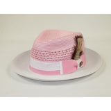 Men's Belvedere 2-Tone Straw Style Fedora Hat Snap Brim BD952 Pink White