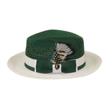 Men's Belvedere 2-Tone Straw Style Fedora Hat Snap Brim BD953 Emerald White