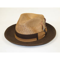 Men's Belvedere 2-Tone Straw Style Fedora Hat Snap Brim BD959 Tan Brown