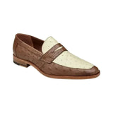 Belvedere Espada Ostrich Quill Penny Loafer Shoes Tabac / Bone - J.Valintin Men's Wear Legend - Espada 02440 Tabac/bone _9