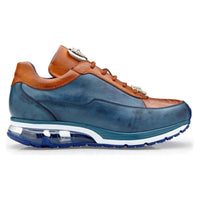 Belvedere Flash Sneaker Genuine Ostrich ,Soft Italian Calf Blue Almond E01 - J.Valintin Men's Wear Legend - E01 Blue Almond _10