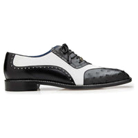 Belvedere Genuine Ostrich Quill Italian Leather Wing Tip Shoes Sesto Black/White - J.Valintin Men's Wear Legend - Sesto - Black/White R54_10