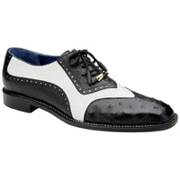 Belvedere Genuine Ostrich Quill Italian Leather Wing Tip Shoes Sesto Black/White - J.Valintin Men's Wear Legend - Sesto - Black/White R54_10