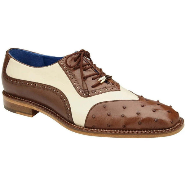 Belvedere Genuine Ostrich Quill Italian Leather Wing Tip Shoes Sesto Brown/Cream - J.Valintin Men's Wear Legend - Sesto - Brown/Cream R54_10