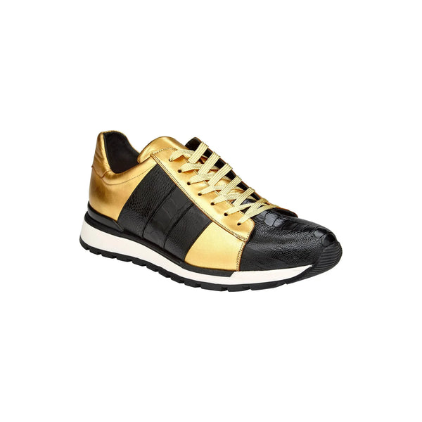 Belvedere Sneakers Blake Genuine Ostrich and Soft Italian Calf Black Gold 33629