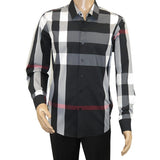 Men's Sports Shirt Clavi By Moderno Checker Plaid Long Sleeves CJLS-104 Black