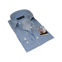 Men's Dress Shirt ENZO PARK Turkey Soft Cotton Wrinkle Resistant Enzo8 Navy Stripe