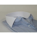 Men's Shirt MARCUZZI Turkey 100% Cotton Marc4 Navy Stripe White Collar and Cuffs